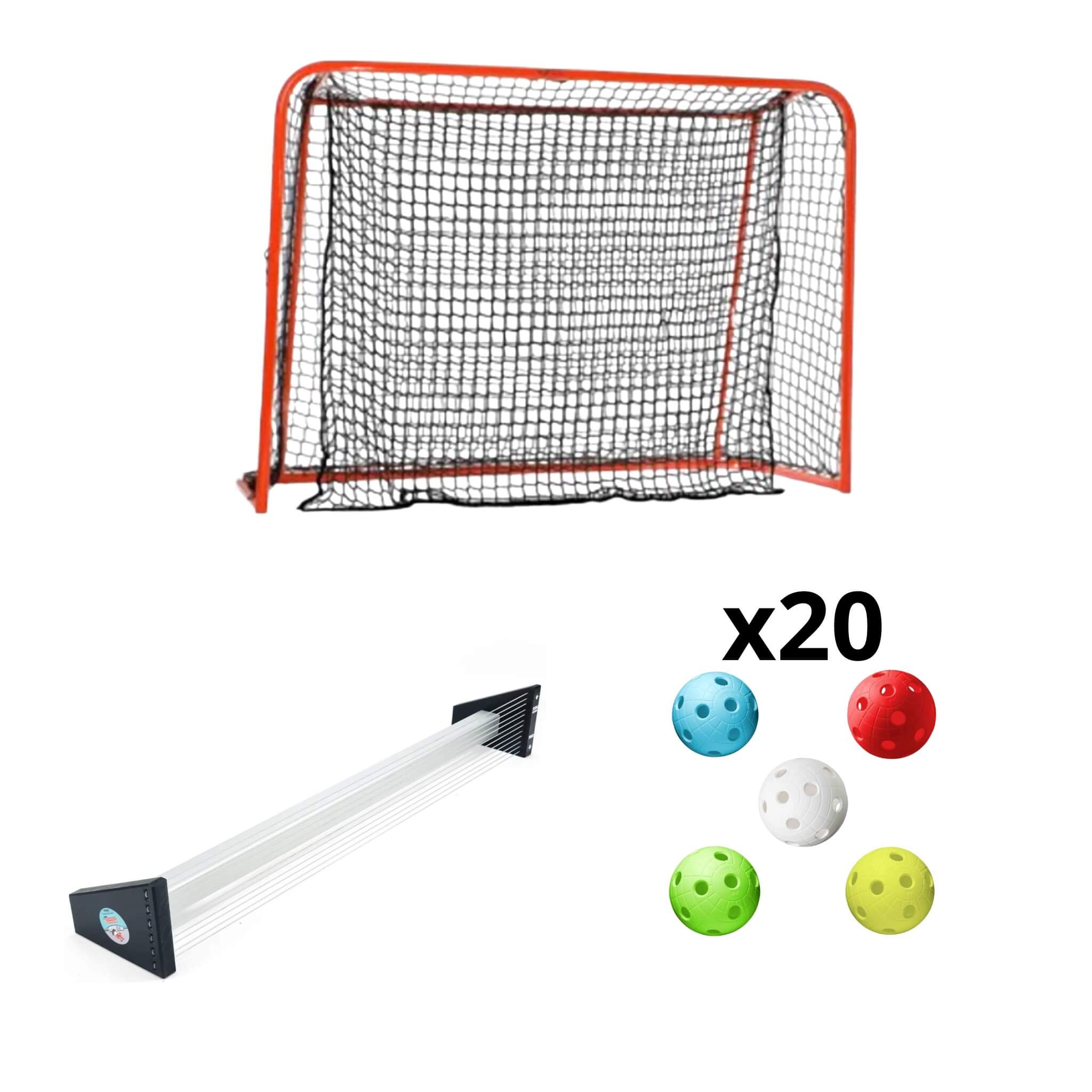 Träningspaket: Innebandymål 115 x 160 cm (ihopfällbar) - Passer Saucer PRO - Crater MIX 25-pack-Innebandy24