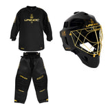Unihoc Goalie Pack ALPHA Evolab SR: Helmet, Shirt & Pants Black/Gold