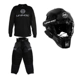 Unihoc Goalie Pack INFERNO SR: Helmet, Shirt & Pants Black