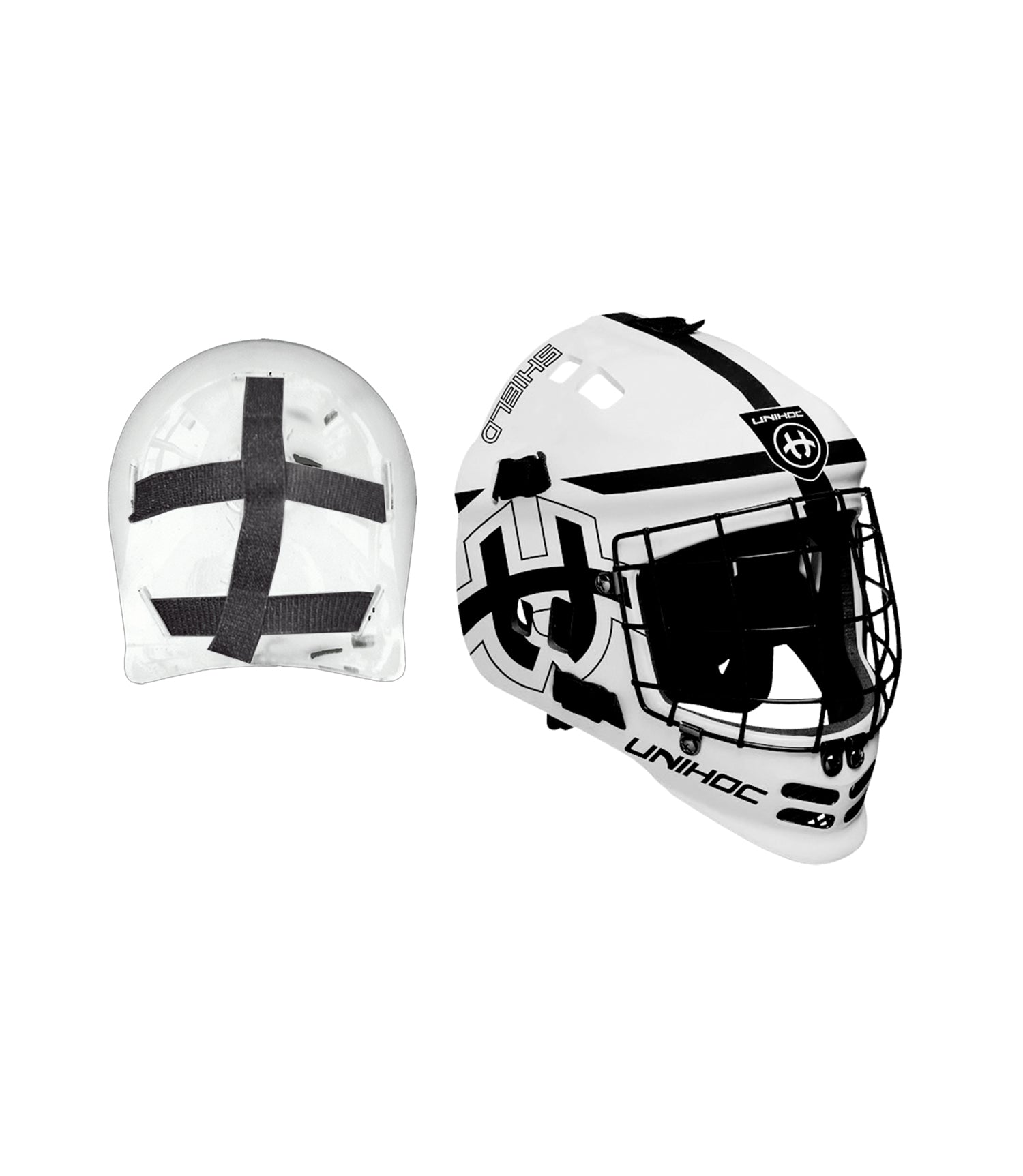 Unihoc Målvaktshjälm SHIELD White/Black, Vit/Svart målvaktshjälm från Unihoc