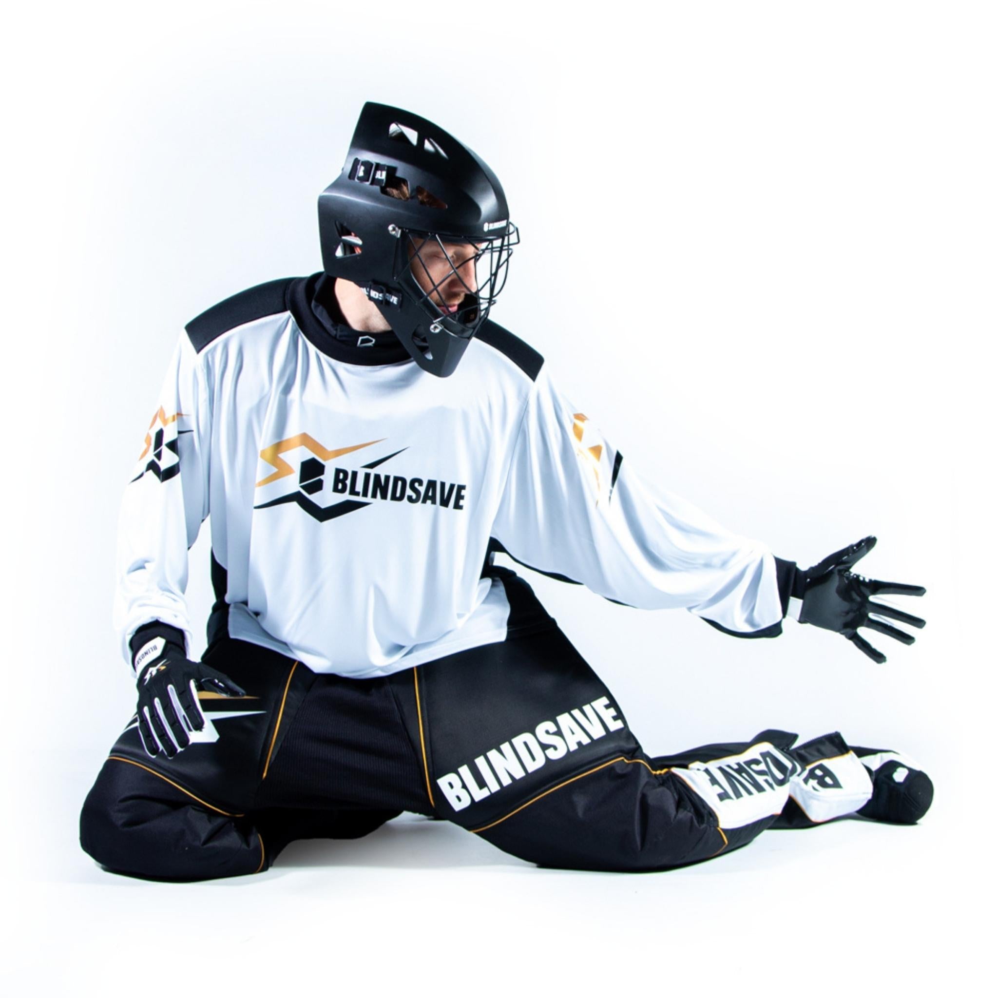 Blindsave Målvaktströja "X" White, Vit målvaktströja från Blindsave, Bild med målvaktströjan på